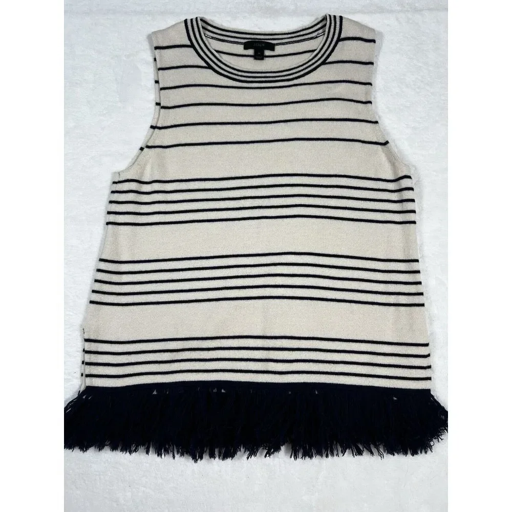 J.Crew Fringed Boatneck Shell In Stripe Merino Wool Old Money‎ Boho Y2K Nautical